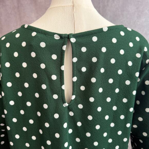 Agnes & Dora White & Green Polka Dot Bell Sleeve Shift Dress Retro Colorful - Picture 8 of 11